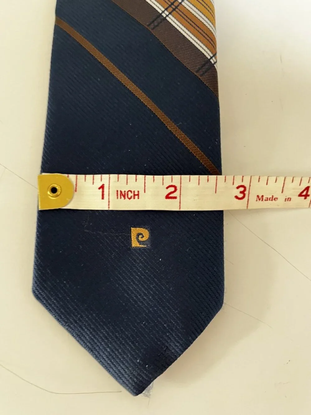 VTG PIERRE CARDIN Paris NEW YORK Blue/Brown Plaid & Striped MEN'S TIE-Preowned